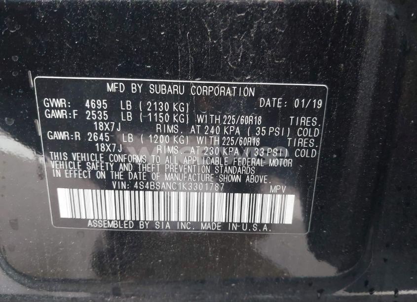 Photo 9 of 2019 Subaru Outback 2.5I LIMITED (VIN 4S4BSANC1K3301787)