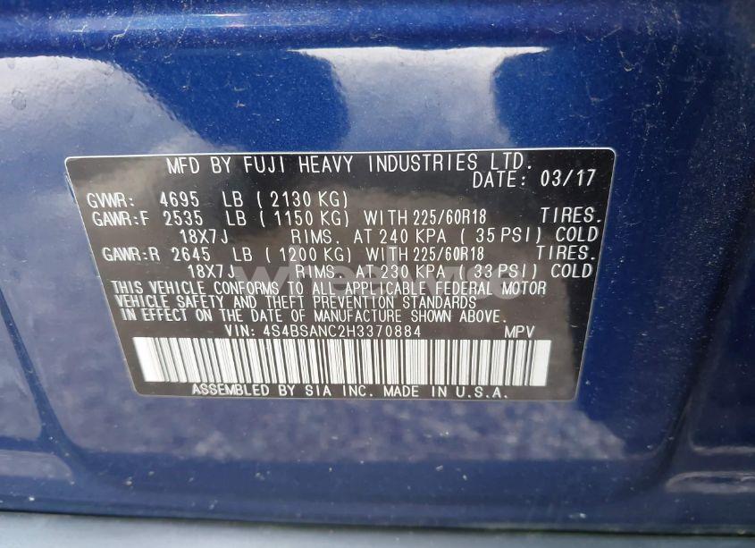 Photo 9 of 2017 Subaru Outback 2.5I LIMITED (VIN 4S4BSANC2H3370884)