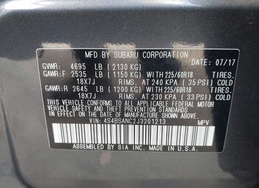 Photo 9 of 2018 Subaru Outback 2.5I LIMITED (VIN 4S4BSANC2J3201213)