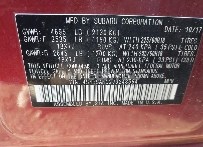 Photo 9 of 2018 Subaru Outback 2.5I LIMITED (VIN 4S4BSANC2J3248564)