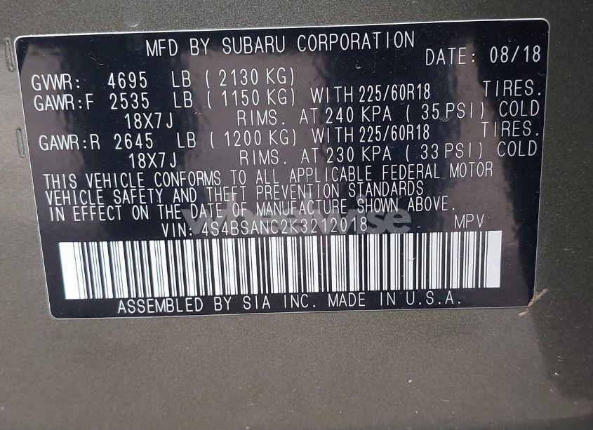 Photo 9 of 2019 Subaru Outback 2.5I LIMITED (VIN 4S4BSANC2K3212018)