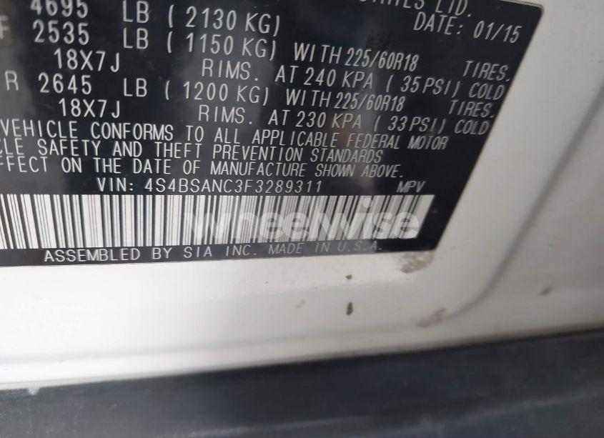 Photo 9 of 2015 Subaru Outback 2.5I LIMITED (VIN 4S4BSANC3F3289311)