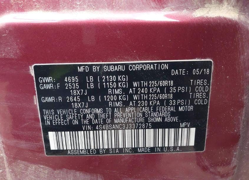 Photo 9 of 2018 Subaru Outback 2.5I LIMITED (VIN 4S4BSANC3J3372875)