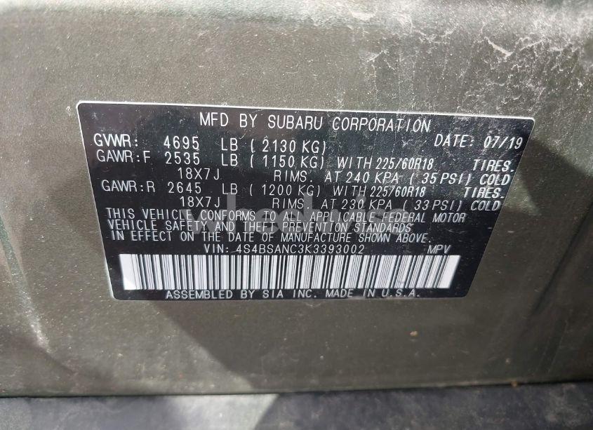 Photo 9 of 2019 Subaru Outback 2.5I LIMITED (VIN 4S4BSANC3K3393002)