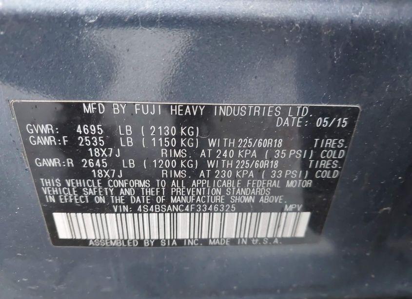 Photo 9 of 2015 Subaru Outback 2.5I LIMITED (VIN 4S4BSANC4F3346325)