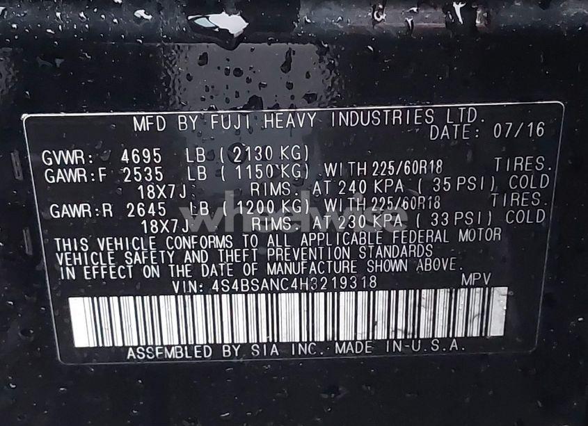 Photo 9 of 2017 Subaru Outback 2.5I LIMITED (VIN 4S4BSANC4H3219318)