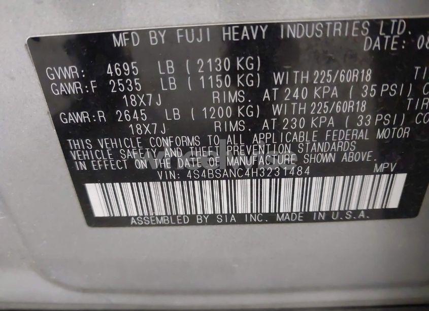 Photo 9 of 2017 Subaru Outback 2.5I LIMITED (VIN 4S4BSANC4H3231484)