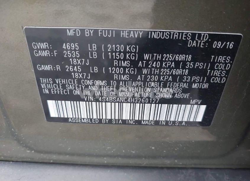 Photo 9 of 2017 Subaru Outback 2.5I LIMITED (VIN 4S4BSANC4H3260127)