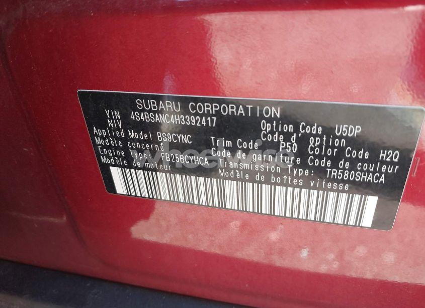 Photo 9 of 2017 Subaru Outback 2.5I LIMITED (VIN 4S4BSANC4H3392417)