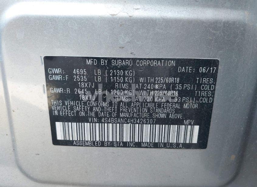 Photo 9 of 2017 Subaru Outback 2.5I LIMITED (VIN 4S4BSANC4H3426307)