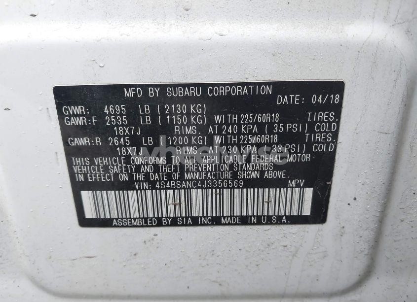 Photo 9 of 2018 Subaru Outback 2.5I LIMITED (VIN 4S4BSANC4J3356569)