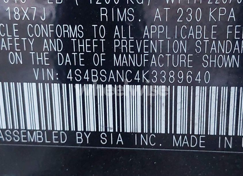 Photo 9 of 2019 Subaru Outback 2.5I LIMITED (VIN 4S4BSANC4K3389640)