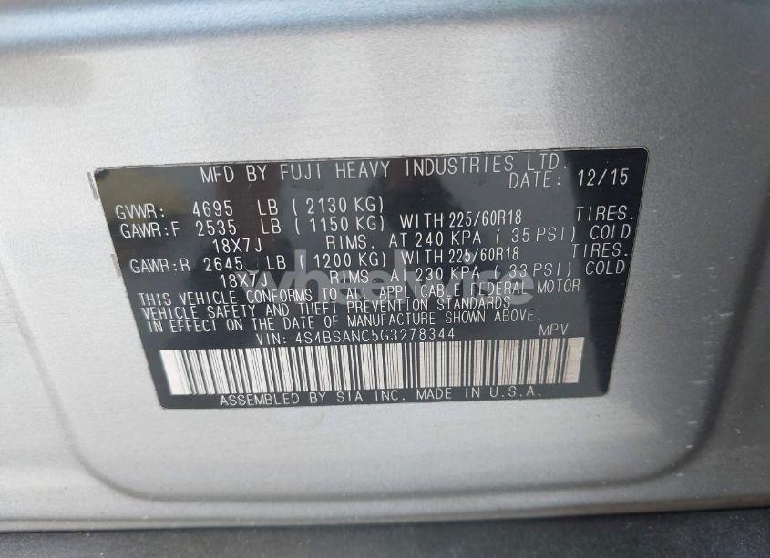 Photo 9 of 2016 Subaru Outback 2.5I LIMITED (VIN 4S4BSANC5G3278344)