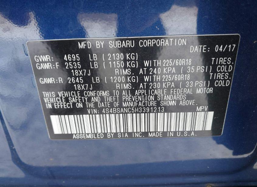 Photo 9 of 2017 Subaru Outback 2.5I LIMITED (VIN 4S4BSANC5H3391213)