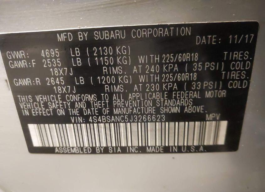 Photo 9 of 2018 Subaru Outback 2.5I LIMITED (VIN 4S4BSANC5J3266623)