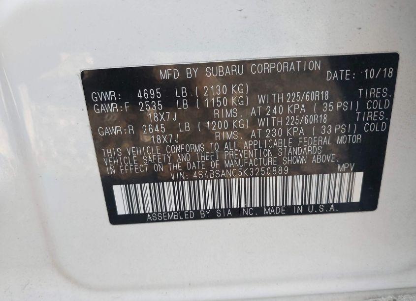 Photo 9 of 2019 Subaru Outback 2.5I LIMITED (VIN 4S4BSANC5K3250889)