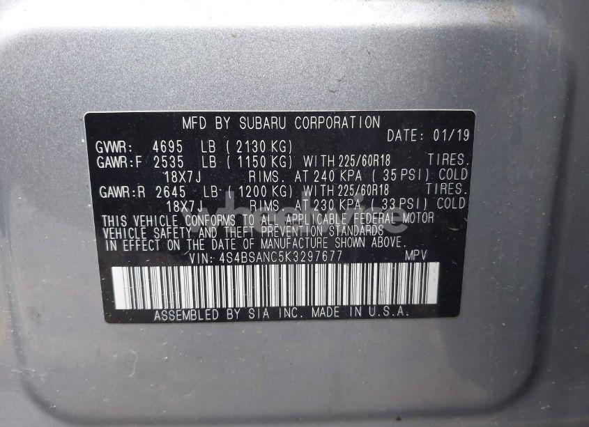 Photo 9 of 2019 Subaru Outback 2.5I LIMITED (VIN 4S4BSANC5K3297677)