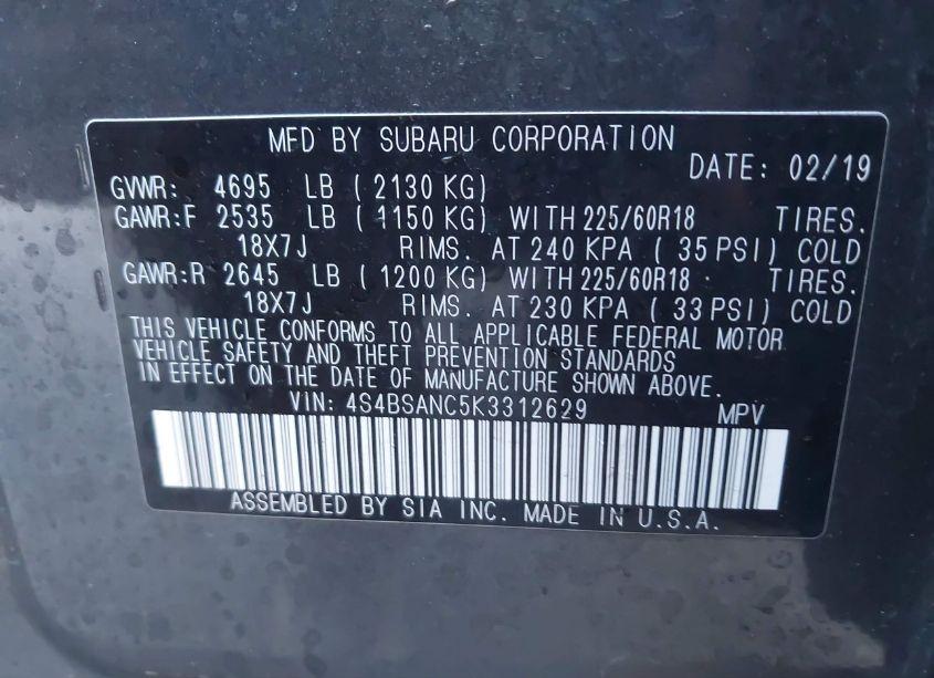 Photo 9 of 2019 Subaru Outback 2.5I LIMITED (VIN 4S4BSANC5K3312629)