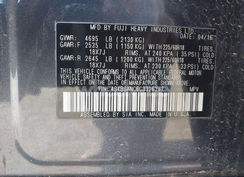 Photo 9 of 2016 Subaru Outback 2.5I LIMITED (VIN 4S4BSANC6G3326367)