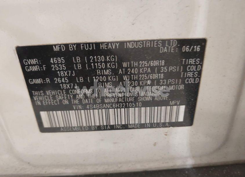 Photo 9 of 2017 Subaru Outback 2.5I LIMITED (VIN 4S4BSANC6H3210510)