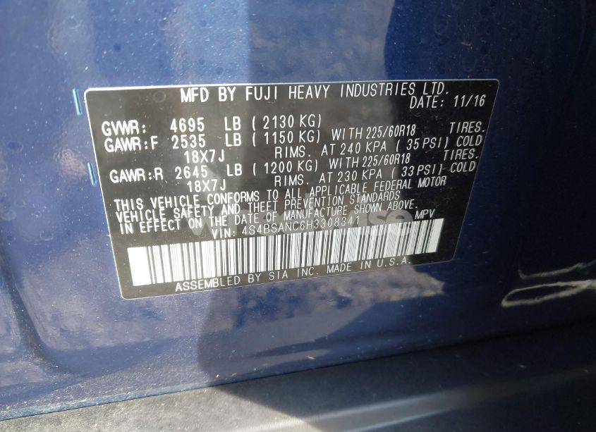 Photo 9 of 2017 Subaru Outback 2.5I LIMITED (VIN 4S4BSANC6H3308341)