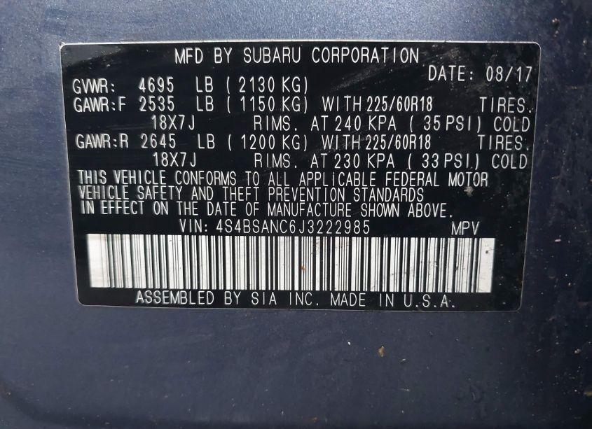 Photo 9 of 2018 Subaru Outback 2.5I LIMITED (VIN 4S4BSANC6J3222985)