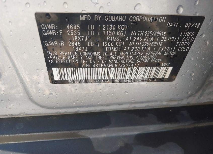 Photo 9 of 2018 Subaru Outback 2.5I LIMITED (VIN 4S4BSANC6J3337473)