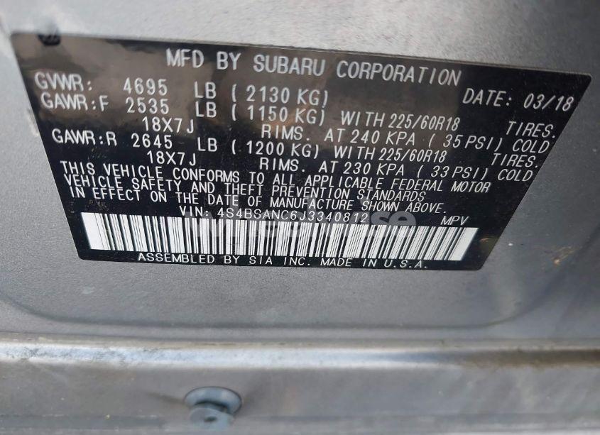 Photo 9 of 2018 Subaru Outback 2.5I LIMITED (VIN 4S4BSANC6J3340812)