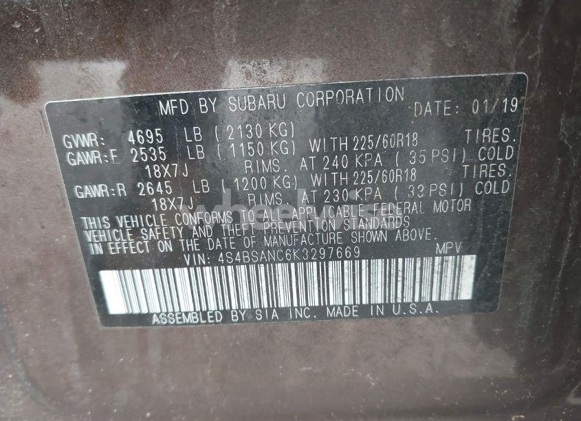 Photo 9 of 2019 Subaru Outback 2.5I LIMITED (VIN 4S4BSANC6K3297669)