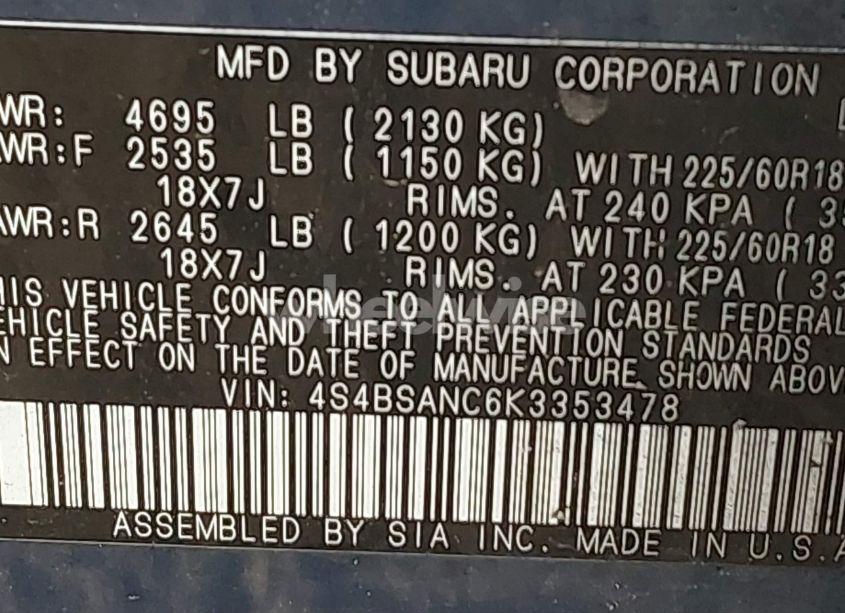 Photo 9 of 2019 Subaru Outback 2.5I LIMITED (VIN 4S4BSANC6K3353478)