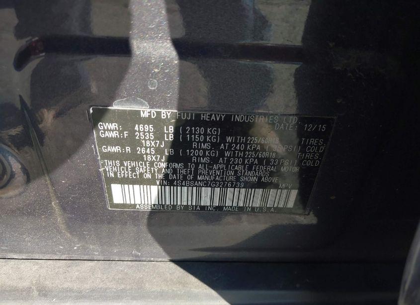 Photo 9 of 2016 Subaru Outback 2.5I LIMITED (VIN 4S4BSANC7G3276739)