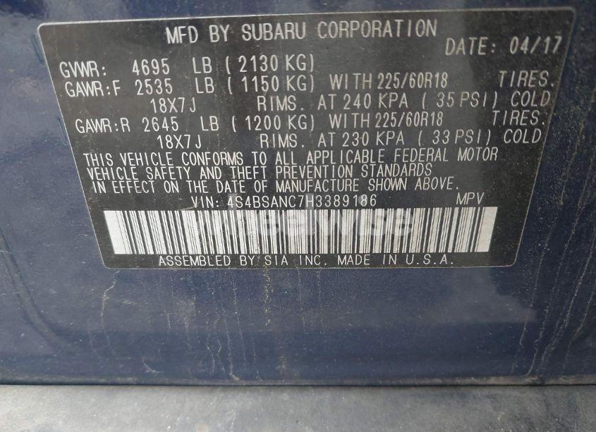 Photo 9 of 2017 Subaru Outback 2.5I LIMITED (VIN 4S4BSANC7H3389186)