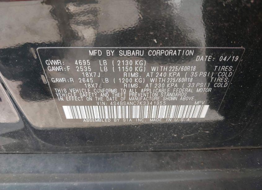 Photo 9 of 2019 Subaru Outback 2.5I LIMITED (VIN 4S4BSANC7K3341355)