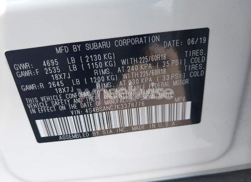 Photo 9 of 2019 Subaru Outback 2.5I LIMITED (VIN 4S4BSANC7K3378776)