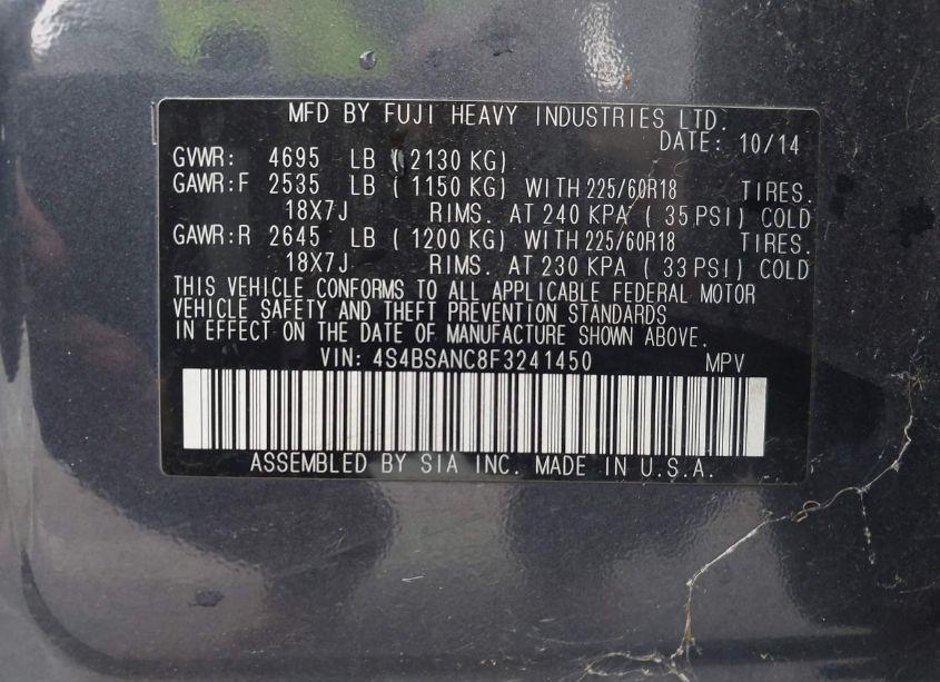 Photo 9 of 2015 Subaru Outback 2.5I LIMITED (VIN 4S4BSANC8F3241450)