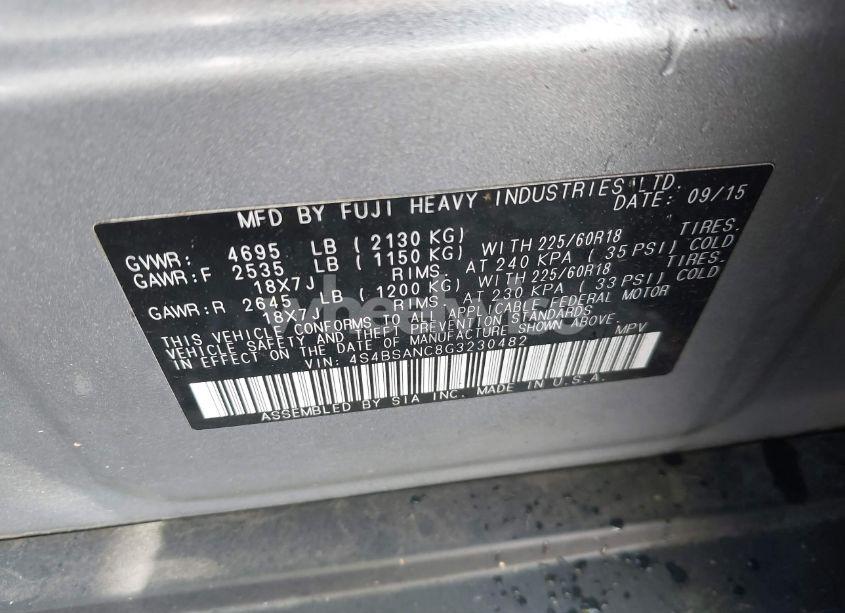 Photo 9 of 2016 Subaru Outback 2.5I LIMITED (VIN 4S4BSANC8G3230482)