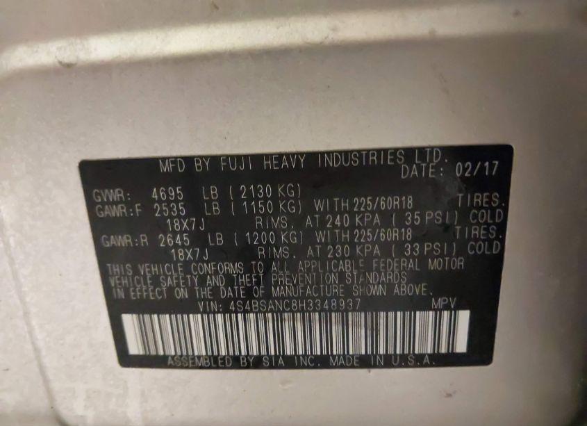 Photo 9 of 2017 Subaru Outback 2.5I LIMITED (VIN 4S4BSANC8H3348937)