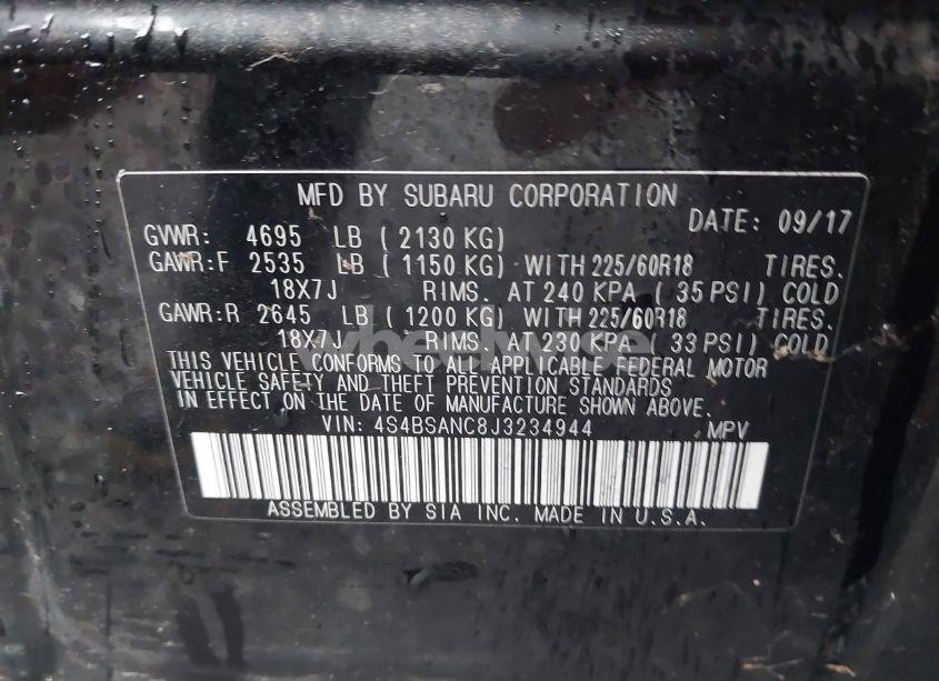 Photo 9 of 2018 Subaru Outback 2.5I LIMITED (VIN 4S4BSANC8J3234944)