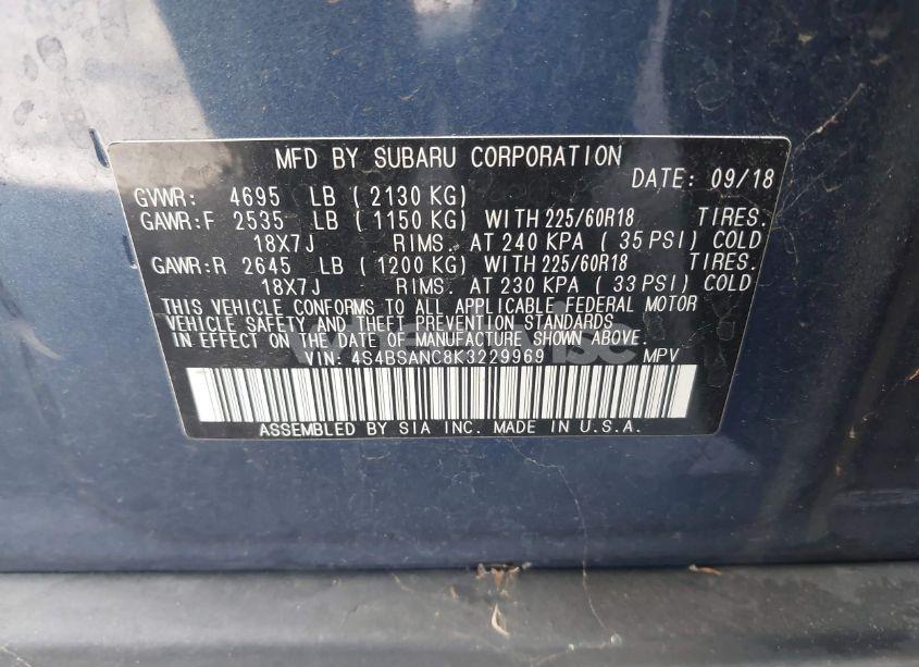 Photo 9 of 2019 Subaru Outback 2.5I LIMITED (VIN 4S4BSANC8K3229969)