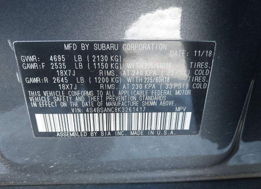 Photo 9 of 2019 Subaru Outback 2.5I LIMITED (VIN 4S4BSANC8K3261417)