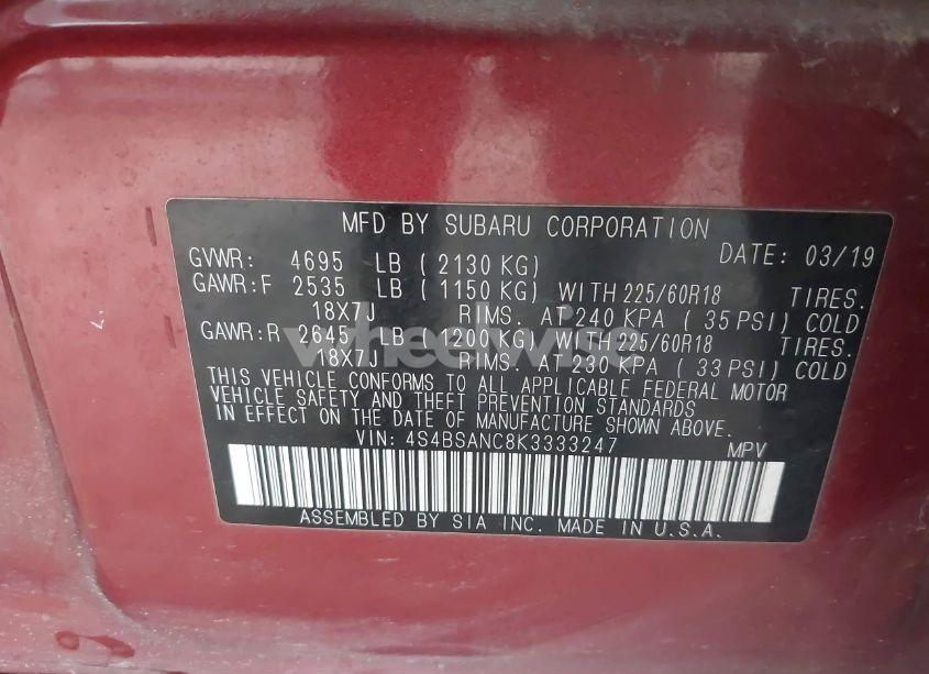 Photo 9 of 2019 Subaru Outback 2.5I LIMITED (VIN 4S4BSANC8K3333247)