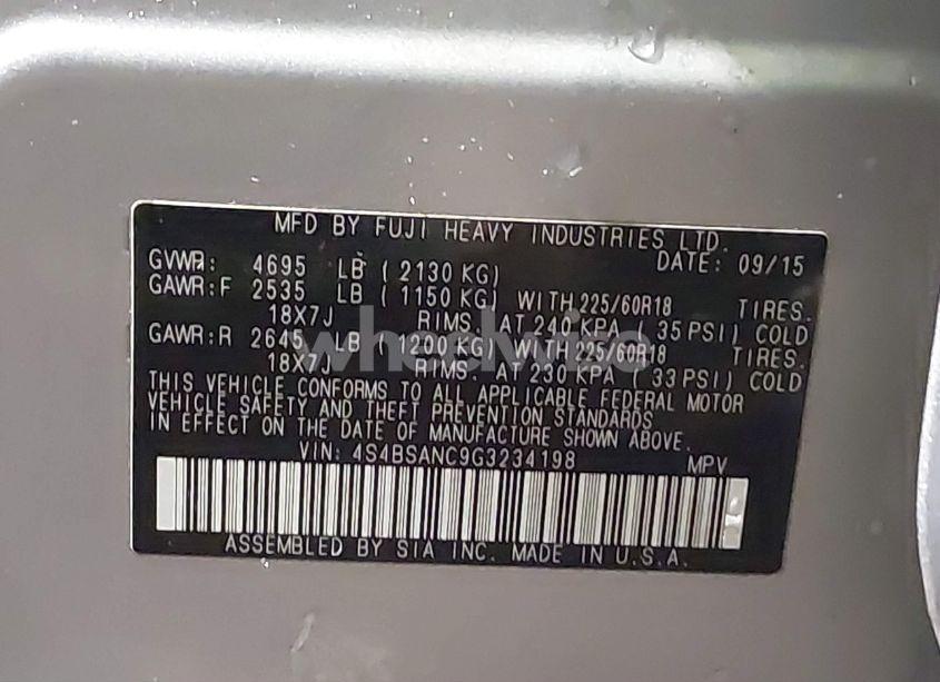 Photo 9 of 2016 Subaru Outback 2.5I LIMITED (VIN 4S4BSANC9G3234198)