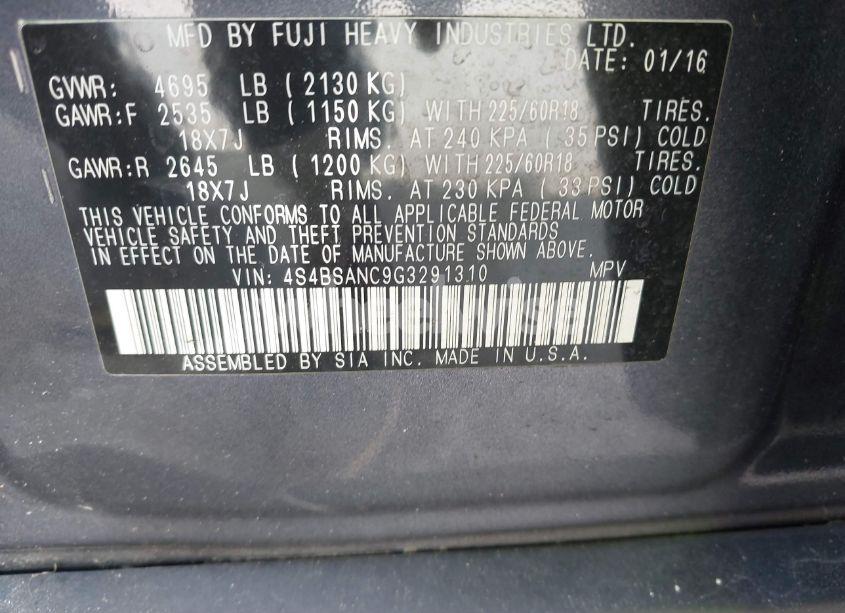 Photo 9 of 2016 Subaru Outback 2.5I LIMITED (VIN 4S4BSANC9G3291310)