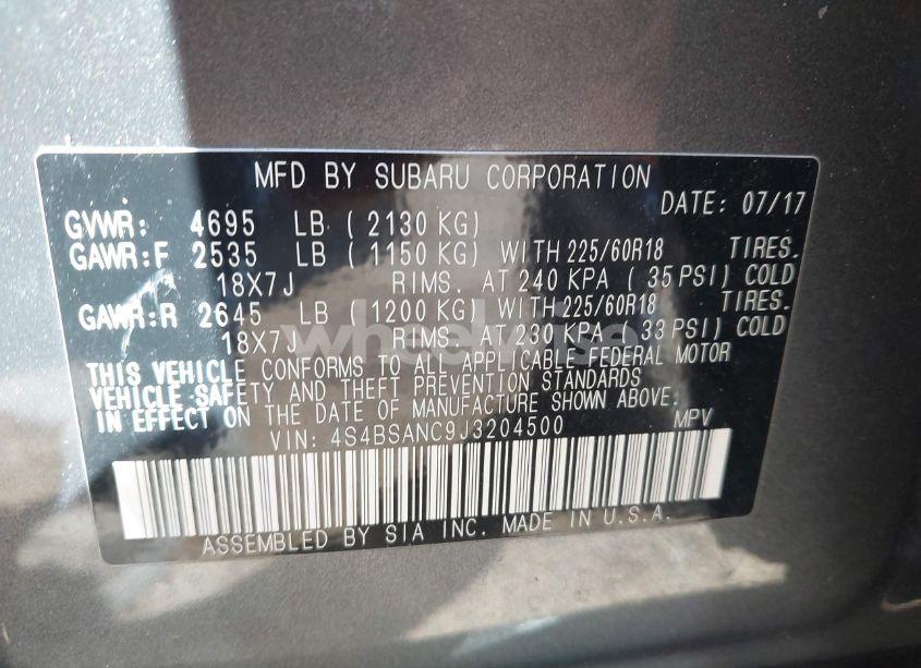 Photo 9 of 2018 Subaru Outback 2.5I LIMITED (VIN 4S4BSANC9J3204500)