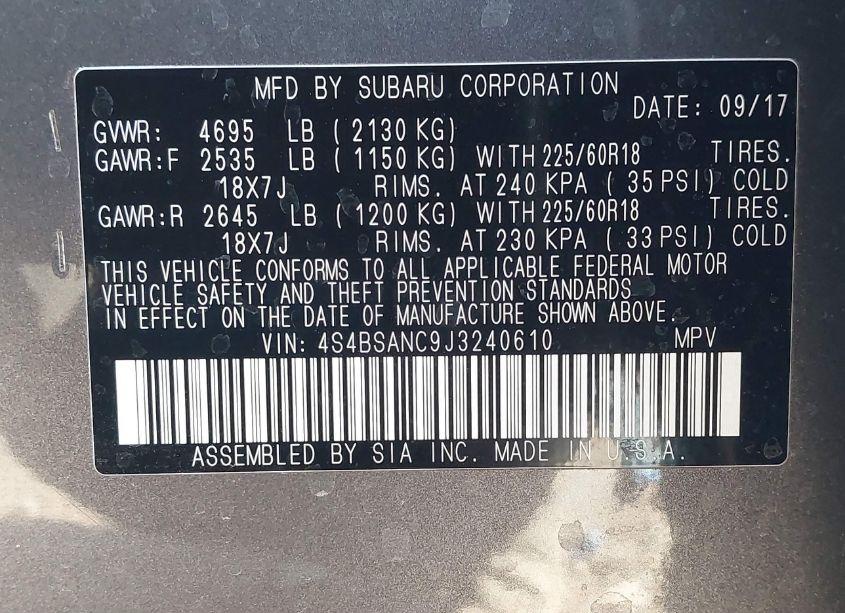 Photo 9 of 2018 Subaru Outback 2.5I LIMITED (VIN 4S4BSANC9J3240610)