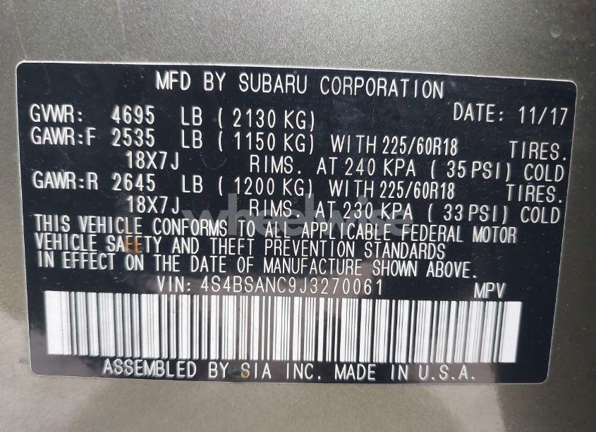 Photo 9 of 2018 Subaru Outback 2.5I LIMITED (VIN 4S4BSANC9J3270061)