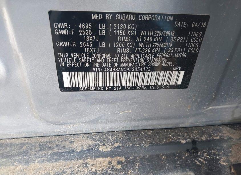 Photo 9 of 2018 Subaru Outback 2.5I LIMITED (VIN 4S4BSANC9J3354123)