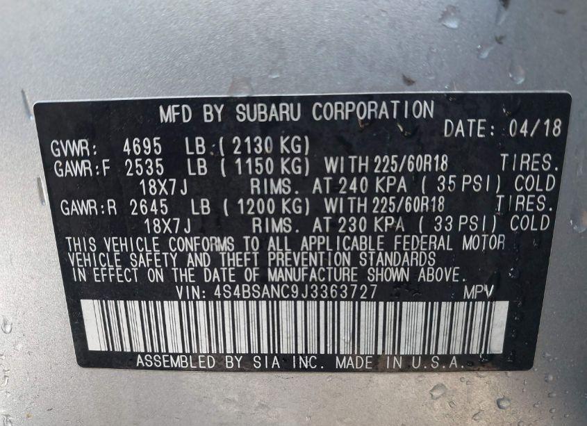 Photo 9 of 2018 Subaru Outback 2.5I LIMITED (VIN 4S4BSANC9J3363727)