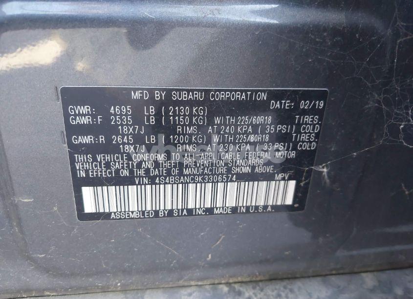 Photo 9 of 2019 Subaru Outback 2.5I LIMITED (VIN 4S4BSANC9K3306574)