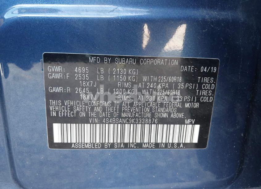 Photo 9 of 2019 Subaru Outback 2.5I LIMITED (VIN 4S4BSANC9K3338876)